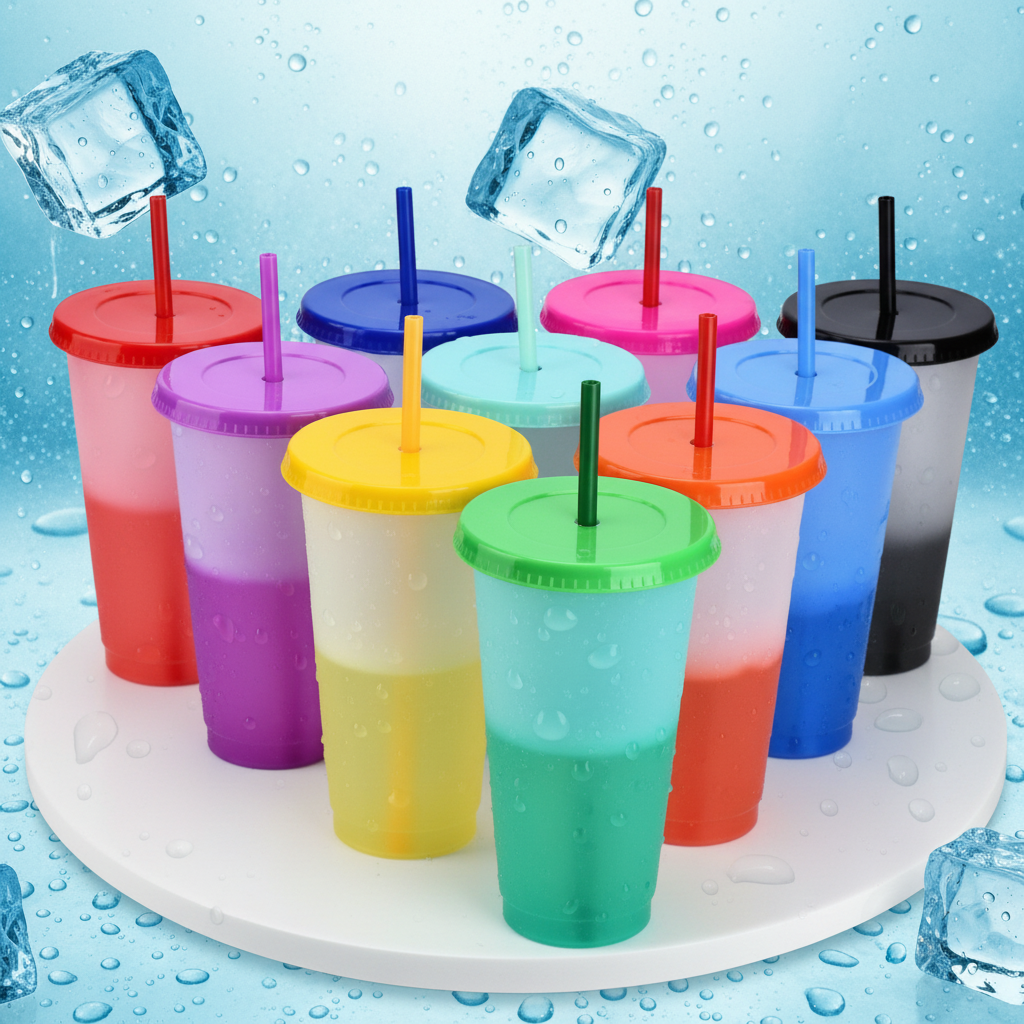 Vaso Grande Magico Cambia de Color con Popote 700ml