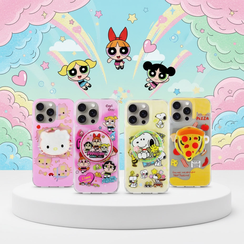 Funda Case Magne Toon para iPhone con Hello Kitty, Snoopy y Personajes, Pop Socket Incluido, Protección contra Caídas y MagSafe