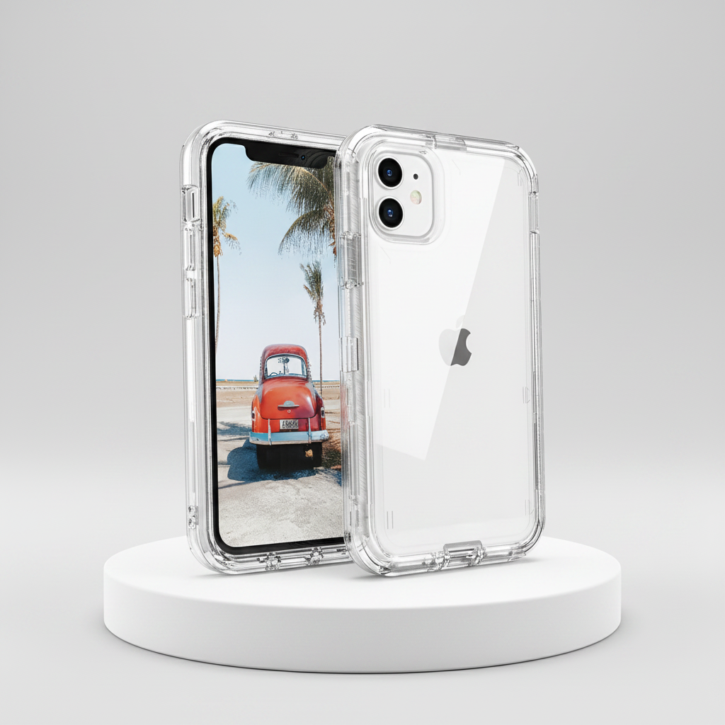 Funda Case OtterBox para iPhone Transparente con Bordes de Goma Texturizados, Protección 3 en 1, Diseño Súper Resistente y Elegante