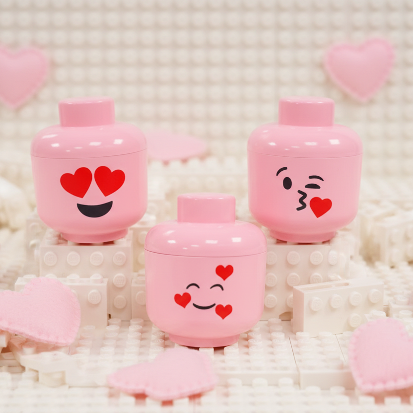 Cabeza tipo Lego Emoji Corazones - 17 x 20 cm
