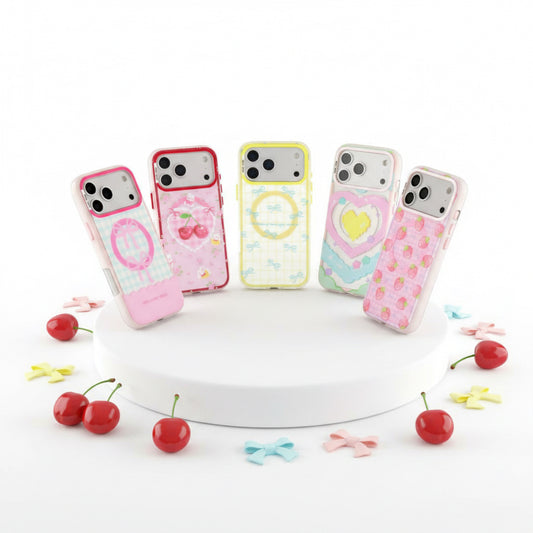 Funda Case Kimo Bubble Bloom para iPhone y Android con Diseños Cute de Frutas, Moños y Corazones en Relieve, Protector de Cámara y MagSafe