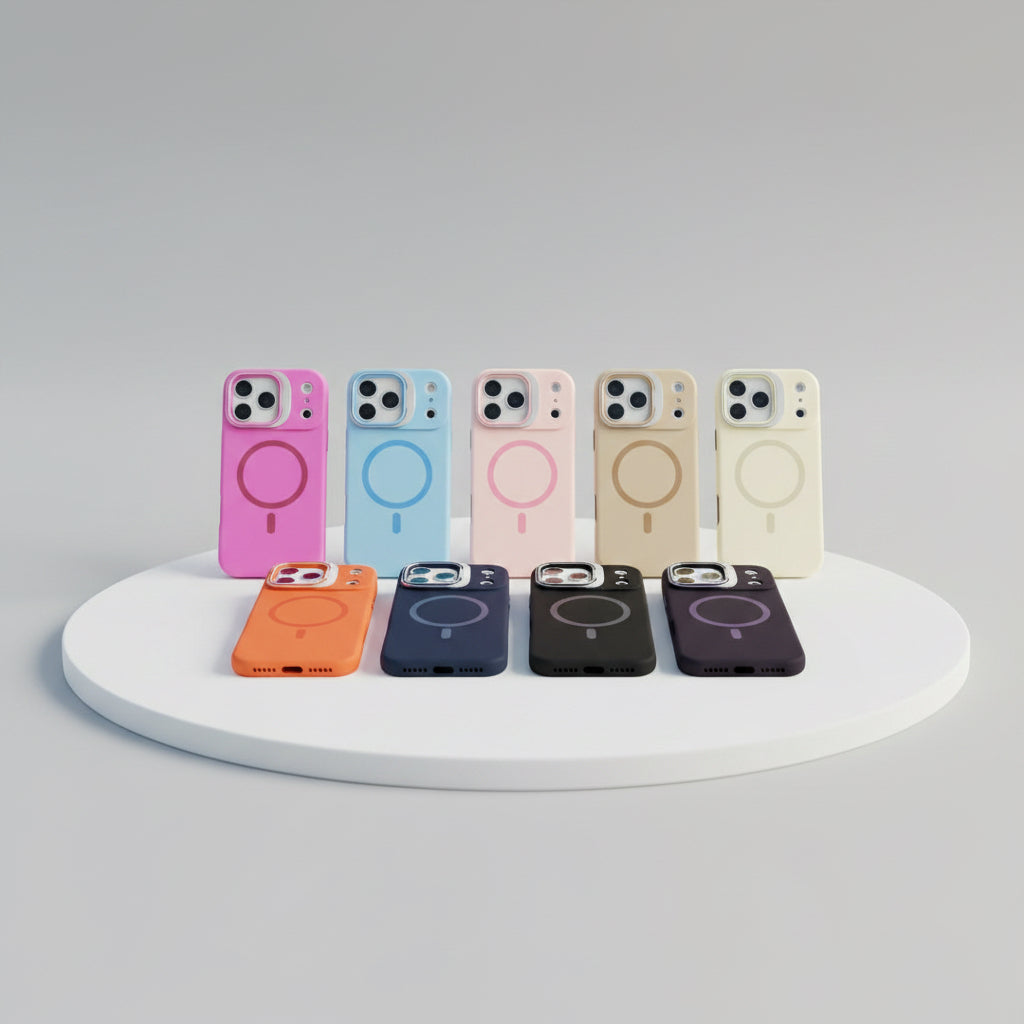 Funda Case Kimo Stand Silicone para iPhone de Silicona con Soporte Abatible de Cámara, Protección 360 y MagSafe