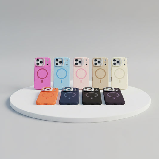Funda Case Kimo Stand Silicone para iPhone de Silicona con Soporte Abatible de Cámara, Protección 360 y MagSafe