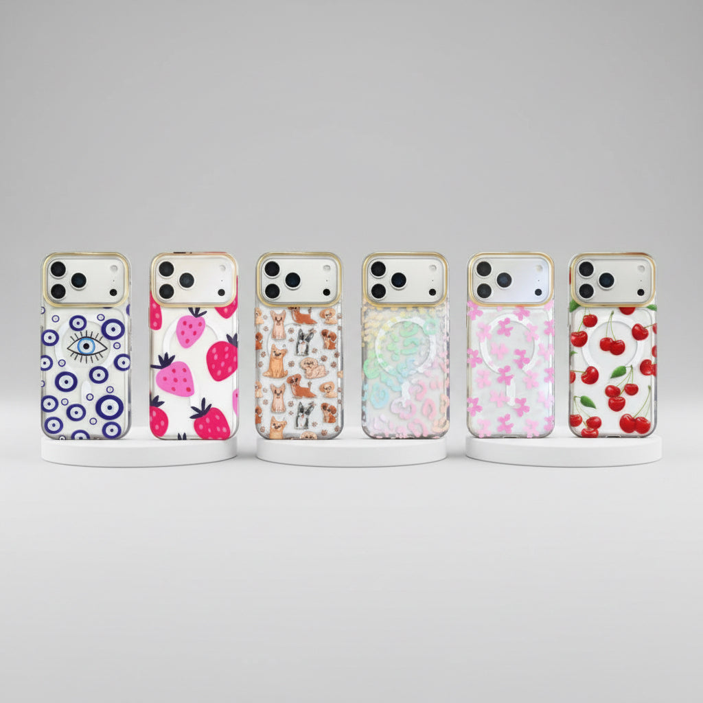 Funda Case Kimo Cherry Lux para iPhone Delgada con Diseños de Frutas, Flores, Mariposas y Ojos Turcos, Protector de Cámara y MagSafe