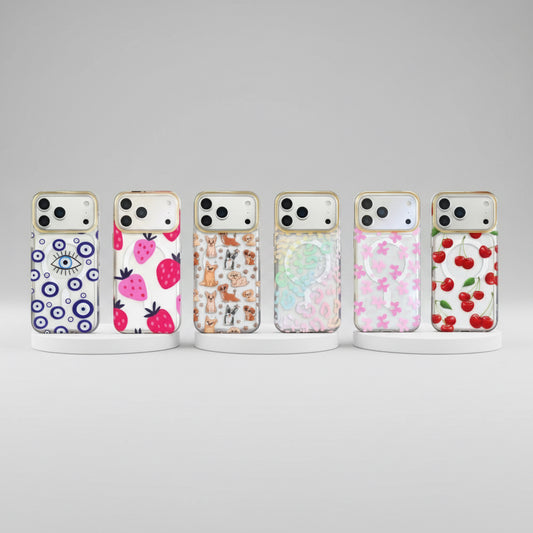Funda Case Kimo Cherry Lux para iPhone Delgada con Diseños de Frutas, Flores, Mariposas y Ojos Turcos, Protector de Cámara y MagSafe