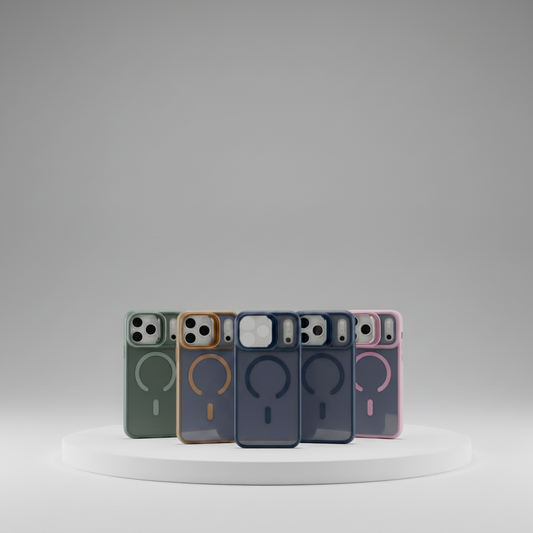 Funda Case Kimo Steel Fade para iPhone con Efecto Humo, Stand Metálico de Cámara y MagSafe