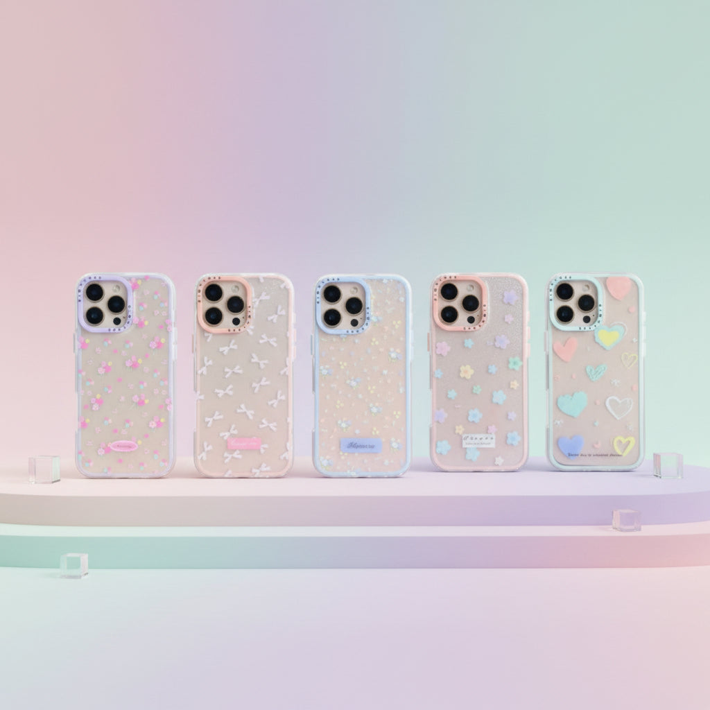 Funda Case Kimo Bubble Bloom para iPhone y Oppo Transparente con Glitter, Diseños Cute, Burbuja de Aire y Textura Suave