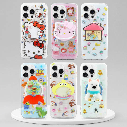 Funda Case Magne Toon para iPhone con Personajes, Pop Socket Móvil Incluido, Diseño Delgado, Protección contra Caídas y MagSafe