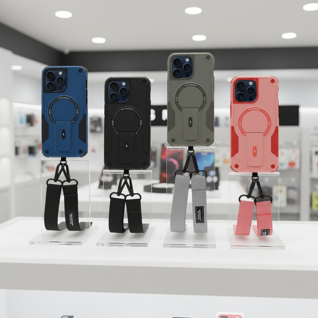 Funda Case Crossbody para iPhone de Uso Rudo con Correa Desmontable, Gancho, Soporte Reclinable y MagSafe