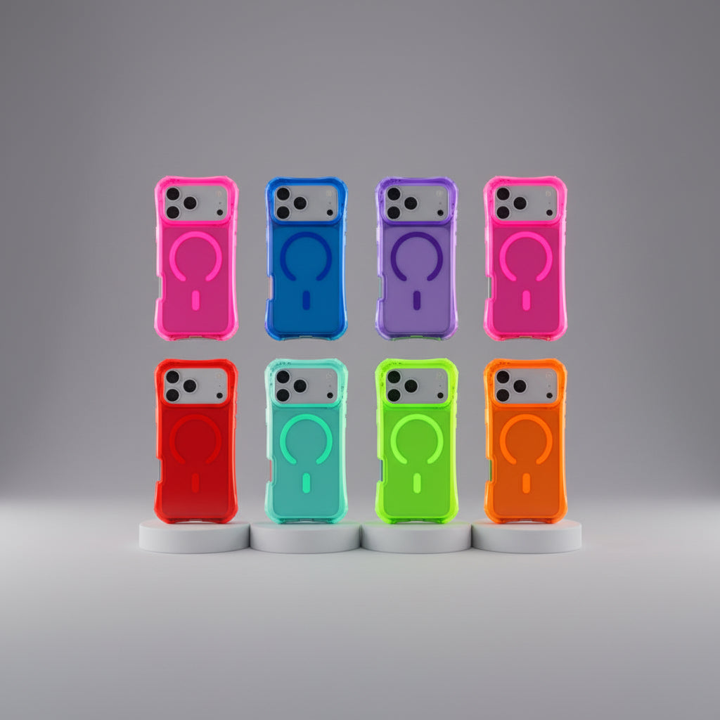 Funda Case Kimo Fosfo para Android de Tres Piezas con Glitter, Colores Neón, Protección 360 y Fácil Instalación