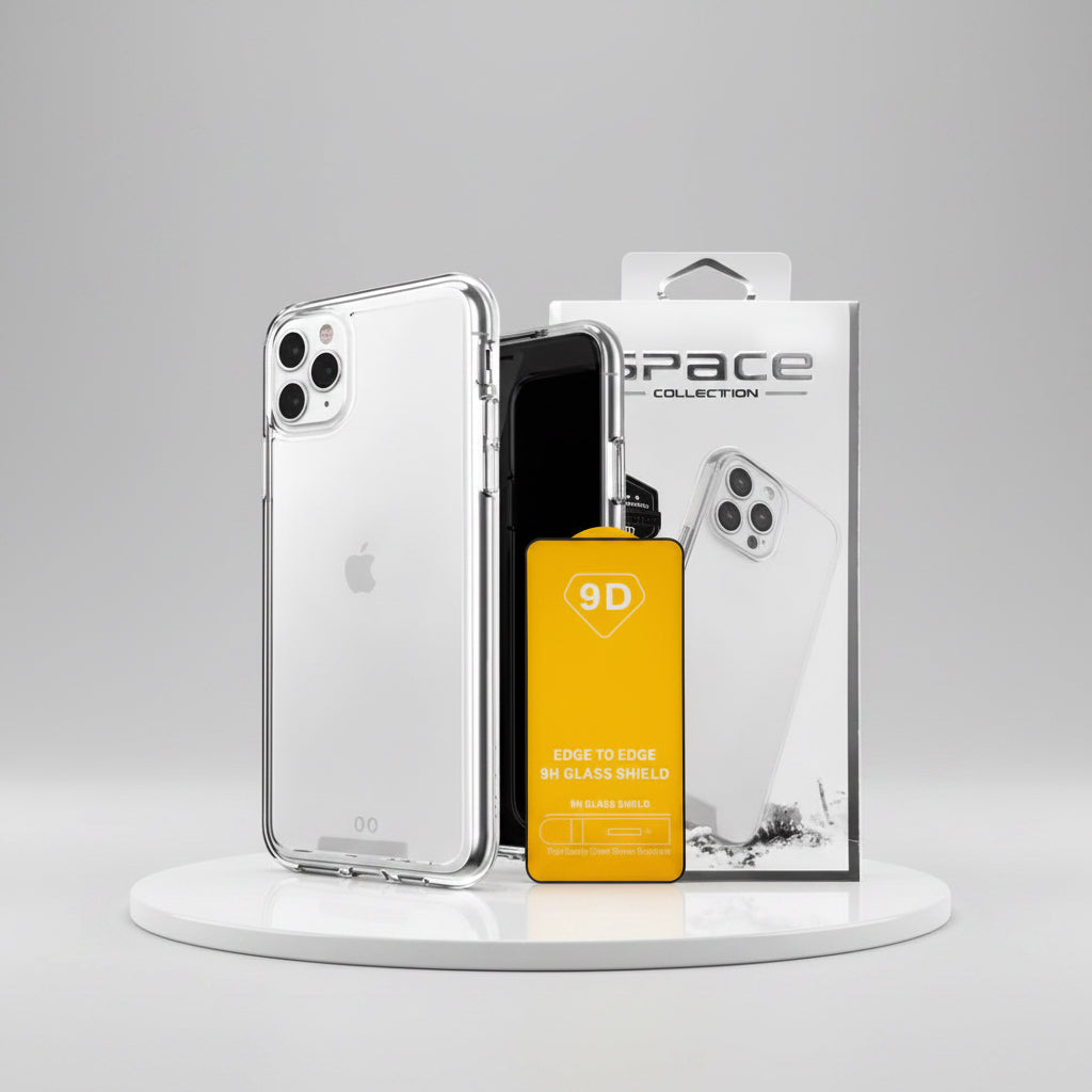 Funda Case Space para iPhone y Android Transparente Súper Resistente con Mica 9D Incluida, Protección Reforzada y Diseño Elegante
