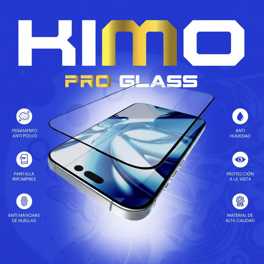 Mica Kimo Pro Glass para iPhone y Android de Cristal Templado con Protección para la Vista, Antihumedad, Antipolvo, Antiestático y Alta Sensibilidad