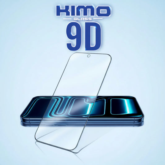 Mica Kimo Glass 9D para iPhone y Android de Cristal Templado 9H con Borde Negro, Pantalla Irrompible, Antihumedad y Alta Sensibilidad