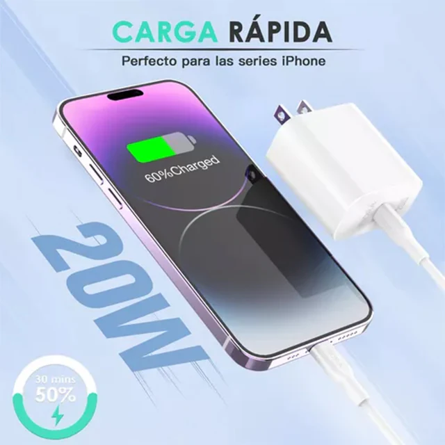 Combo Cargador C a Lightning 20W - 1 Hora